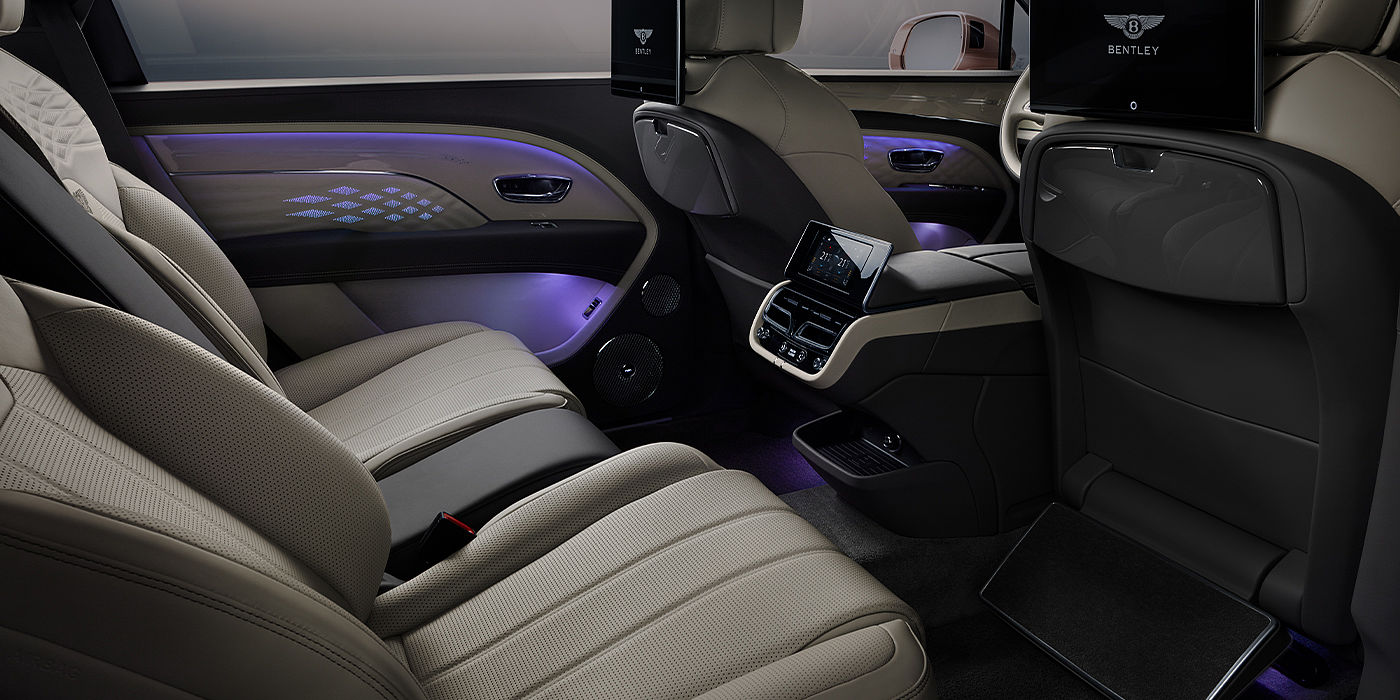 Bentley Praha Bentley Bentayga EWB Azure SUV rear interior with Bentley Diamond Illumination
