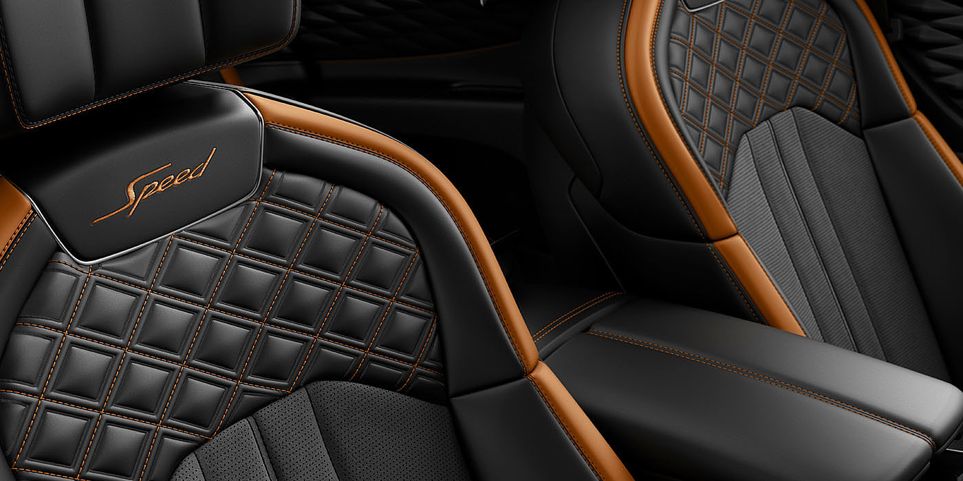 Bentley Praha Bentley Flying Spur Speed's front seats with detailed contrast stitching and Speed Emblems