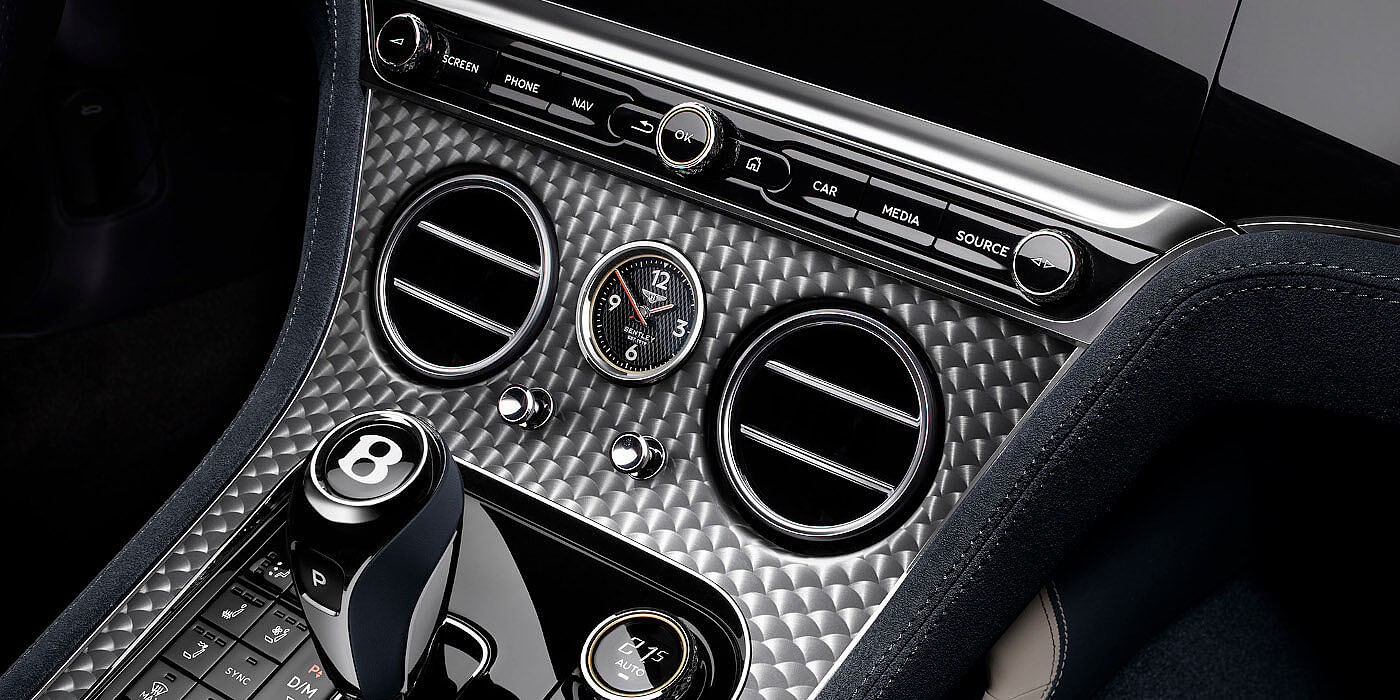 Bentley Praha Bentley Continental GTC Speed convertible front interior engine spin veneer detail