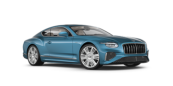 Bentley Praha New Bentley Continental GT Azure coupe front three quarter in Light Windsor Blue paint