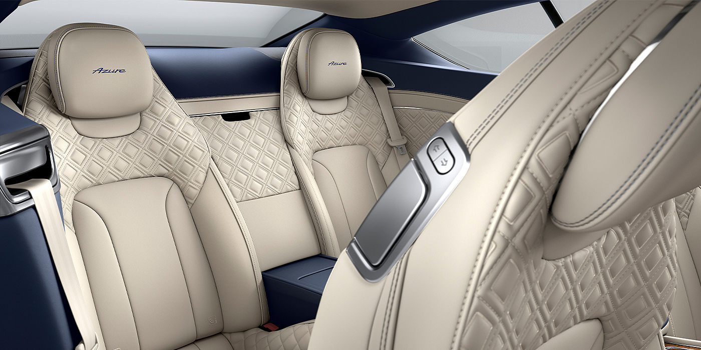 Bentley Praha Bentley Continental GT Azure coupe rear interior in Imperial Blue and Linen hide