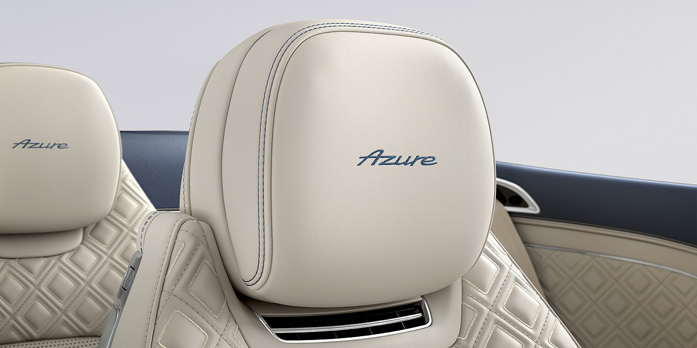 Bentley Praha Bentley Continental GTC Azure convertible seat detail in Linen hide with Azure emblem